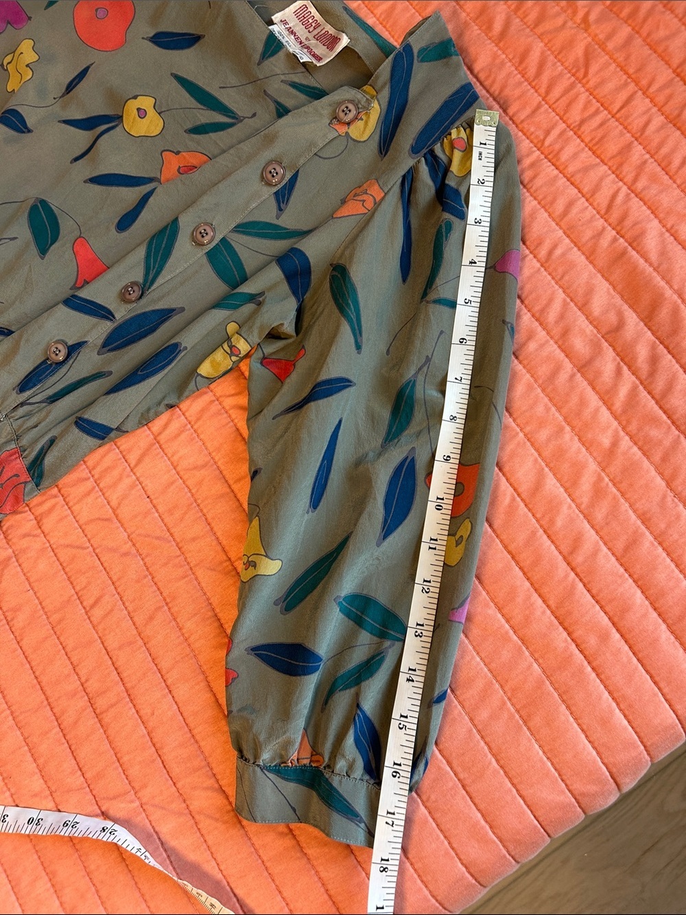 Vintage 1980s Maggy London 100% silk dress fall Floral Print Green size 10 - Picture 14 of 16
